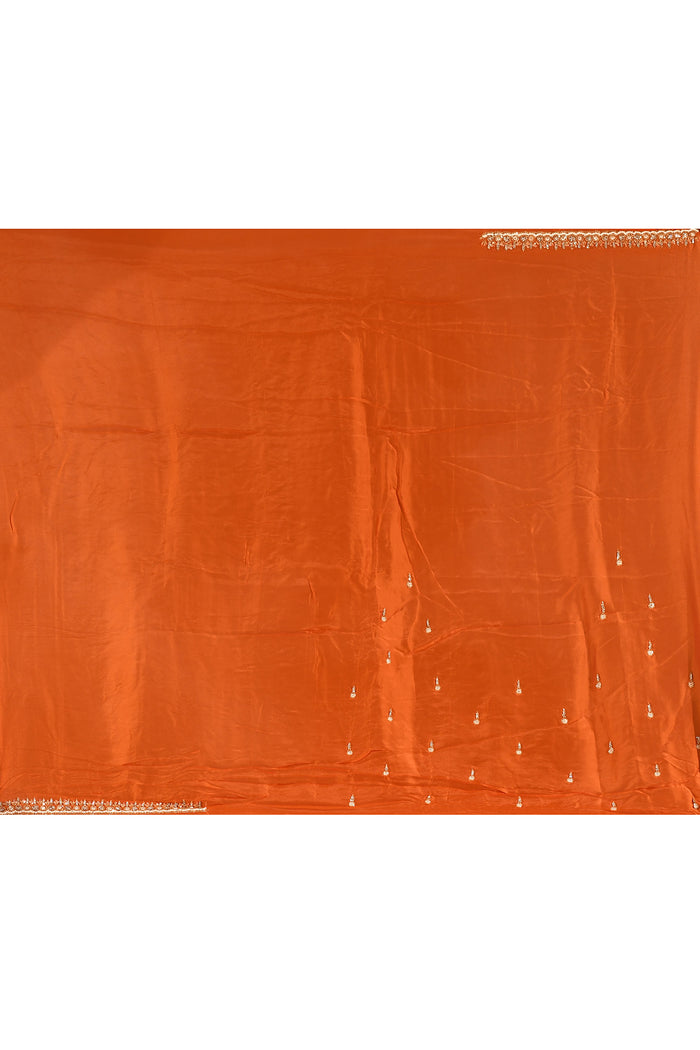 Rust Orange With Sequin Tassel Motif Border Satin Silk Saree
