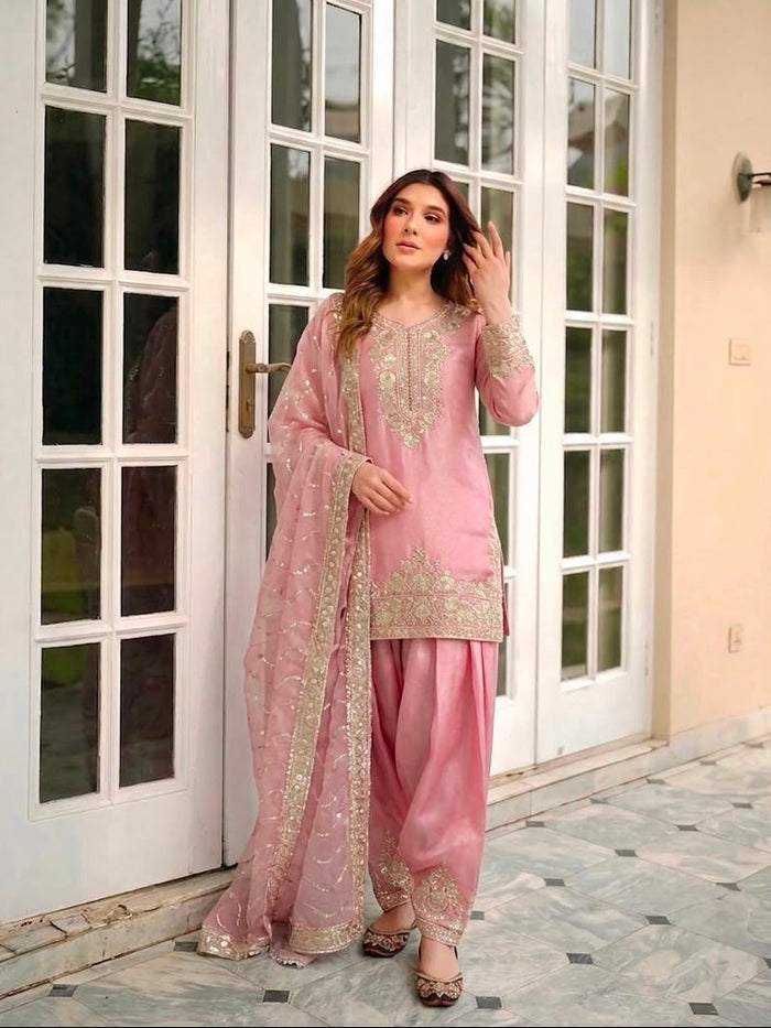 Rust Silk Kurti With Ornate Gold Embroidery