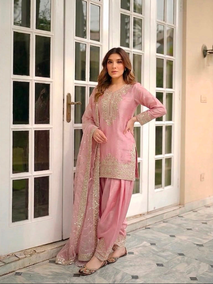 Rust Silk Kurti With Ornate Gold Embroidery