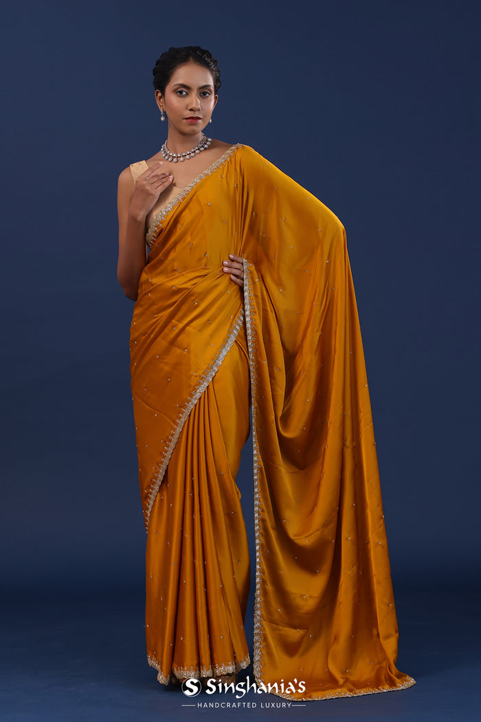 Rusty Orange Satin Saree With Cutdana Work