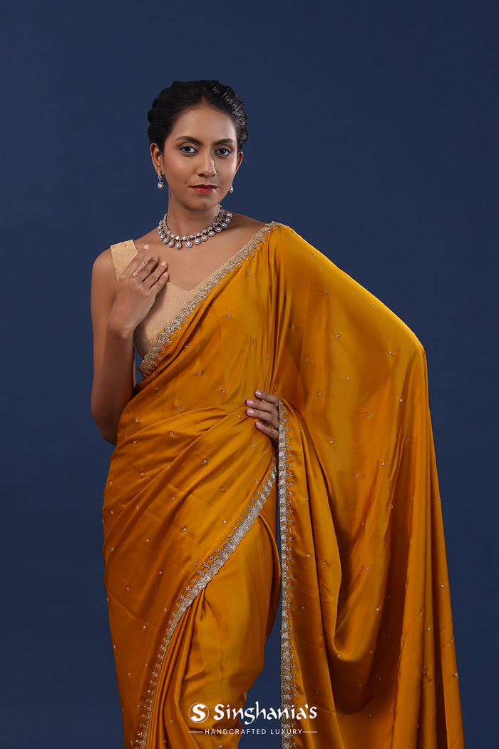 Rusty Orange Satin Saree With Cutdana Work