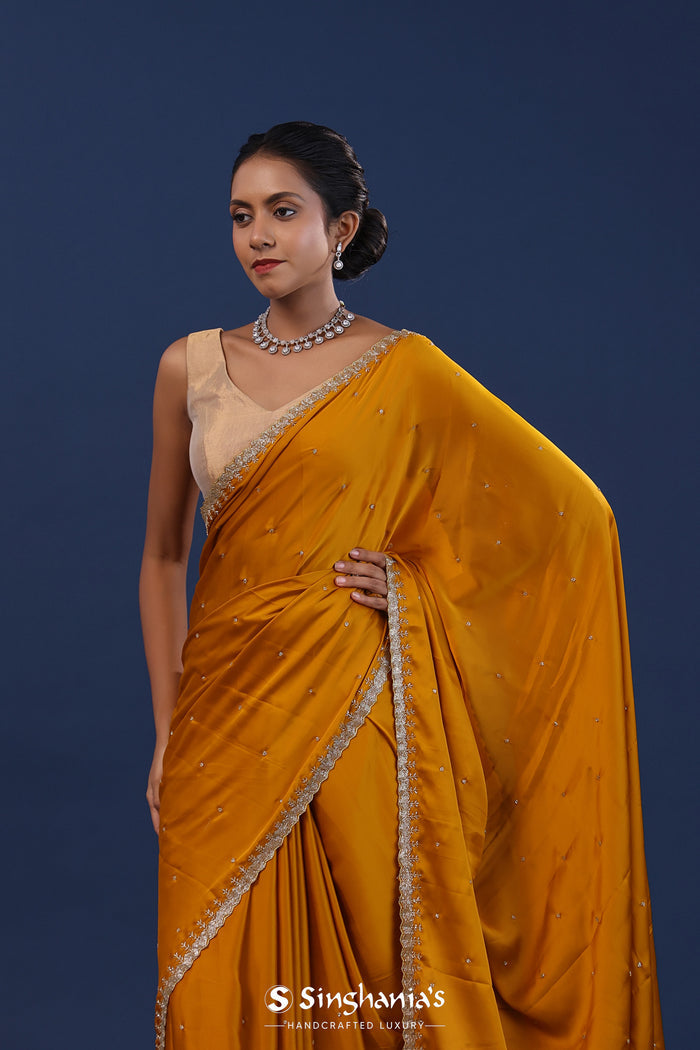 Rusty Orange Satin Saree With Cutdana Work