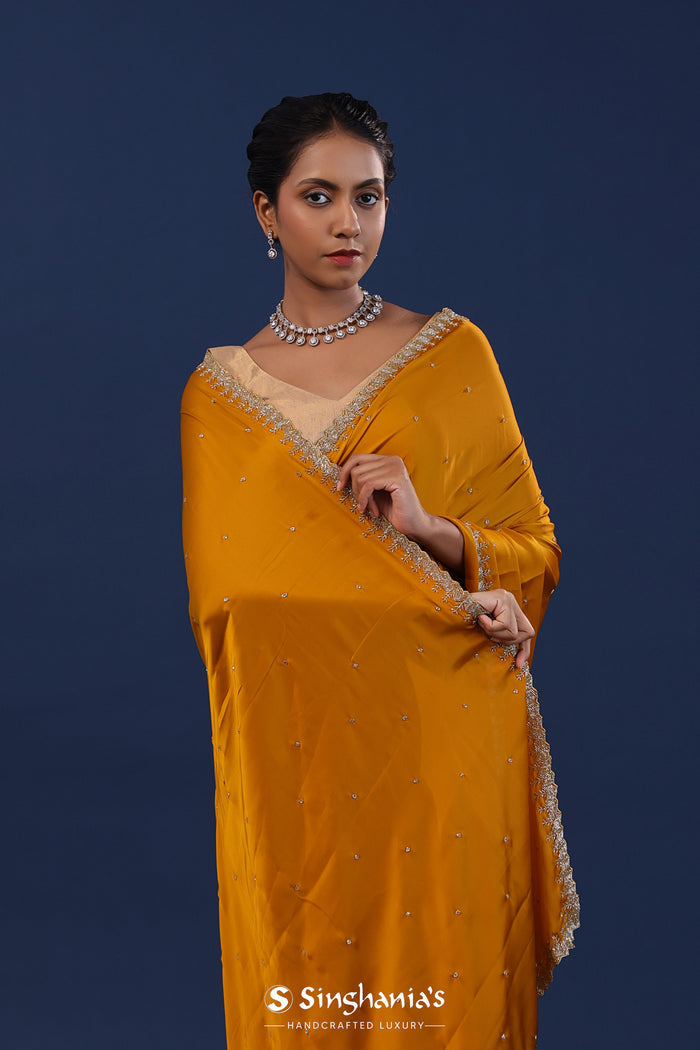 Rusty Orange Satin Saree With Cutdana Work