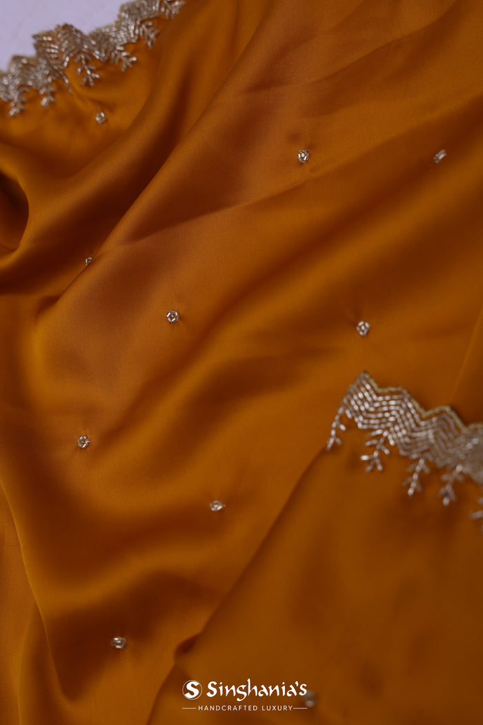 Rusty Orange Satin Saree With Cutdana Work