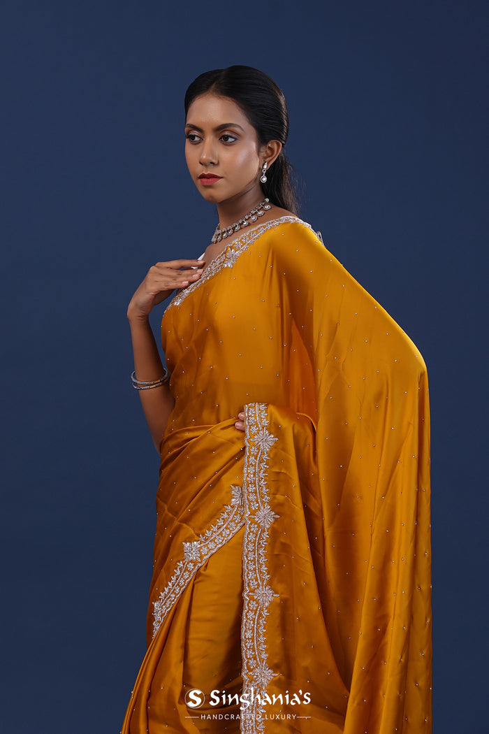 Rusty Orange Satin Saree With Stone Work