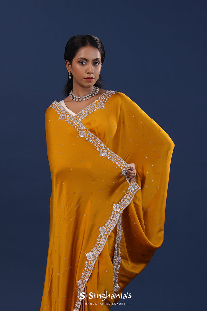 Rusty Orange Satin Saree With Stone Work