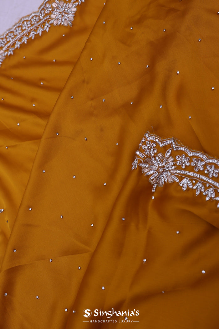 Rusty Orange Satin Saree With Stone Work