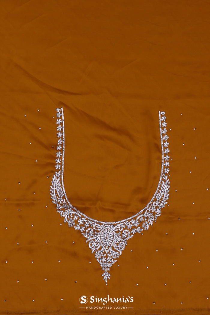 Rusty Orange Satin Saree With Stone Work