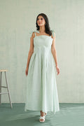 Sage Gingham Tie-Strap Gown
