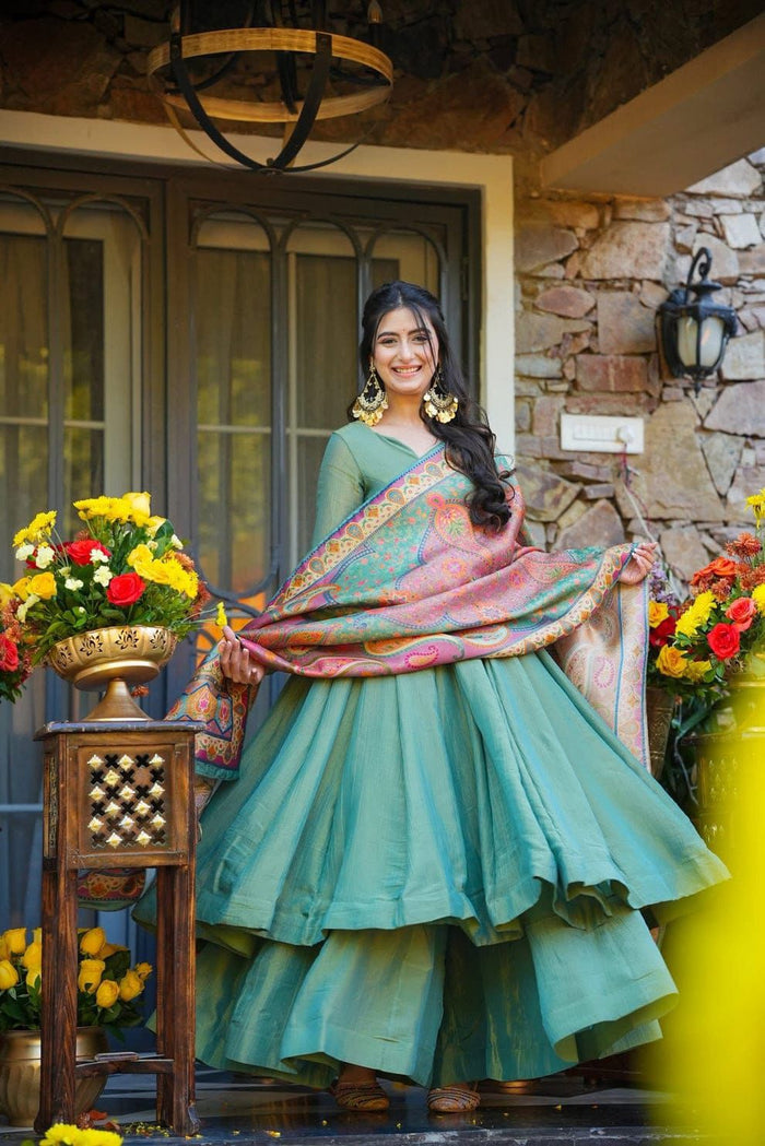 Sage Green Paisley Anarkali Set