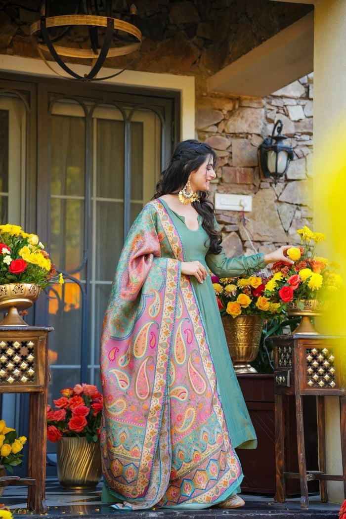 Sage Green Paisley Anarkali Set