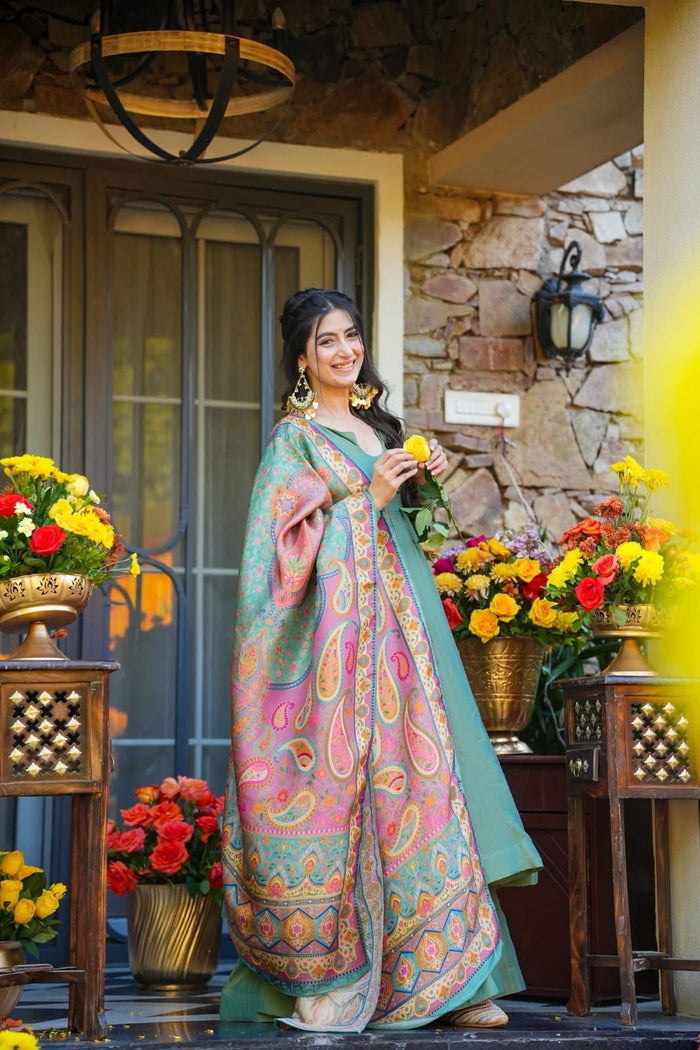Sage Green Paisley Anarkali Set