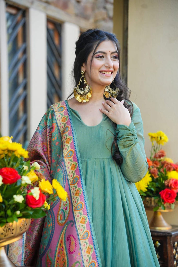 Sage Green Paisley Anarkali Set