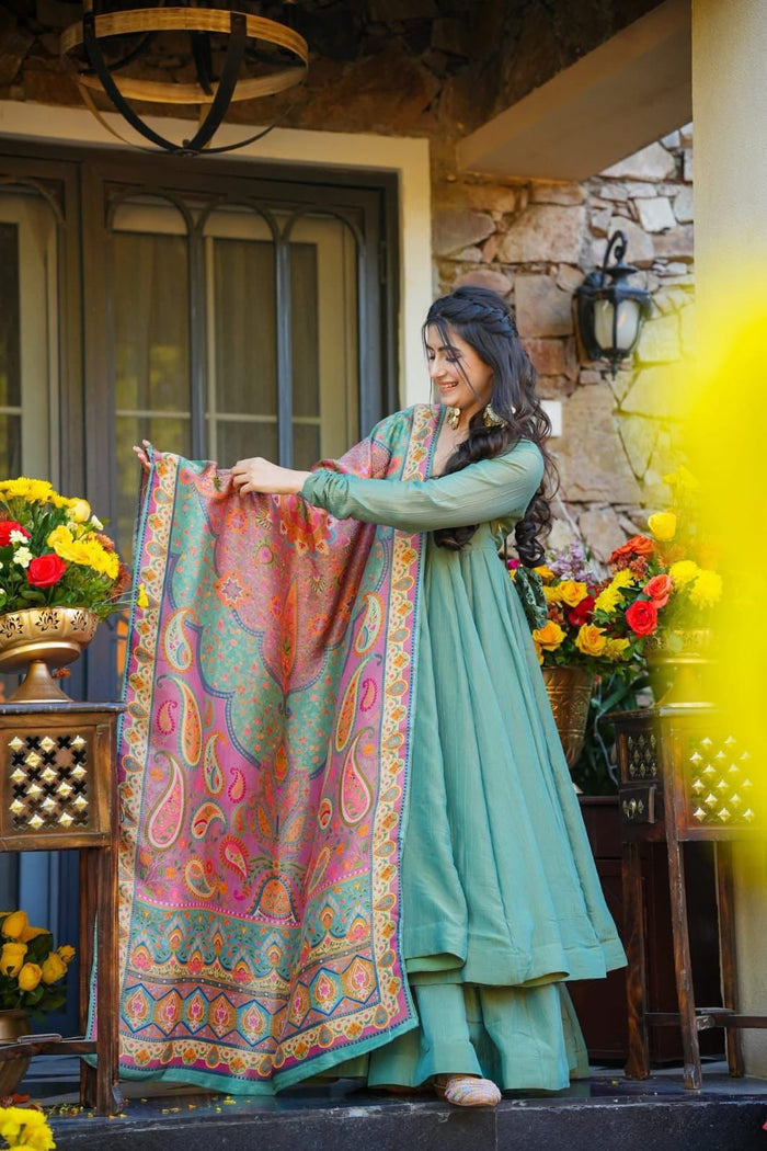 Sage Green Paisley Anarkali Set