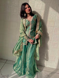 Sage Green Silk Kurti With Sequin Detailing