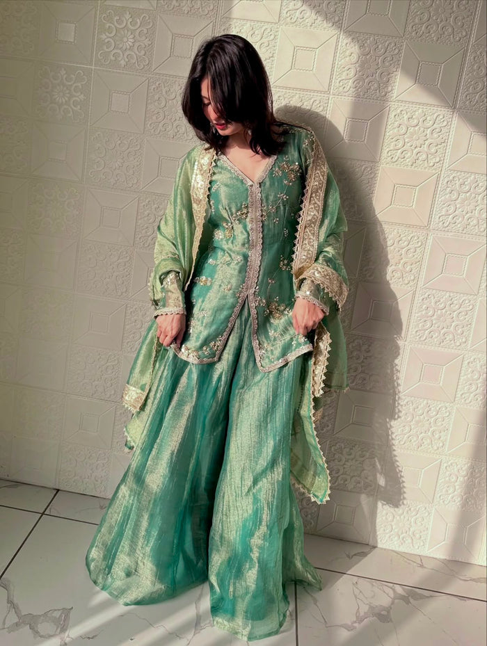 Sage Green Silk Kurti With Sequin Detailing