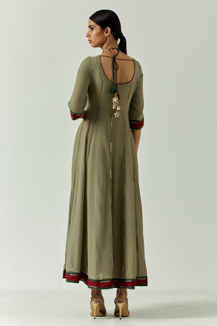 Sage Maroon Border Anarkali Set