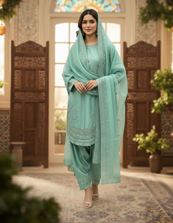Sage Mint Embroidered Salwar Set