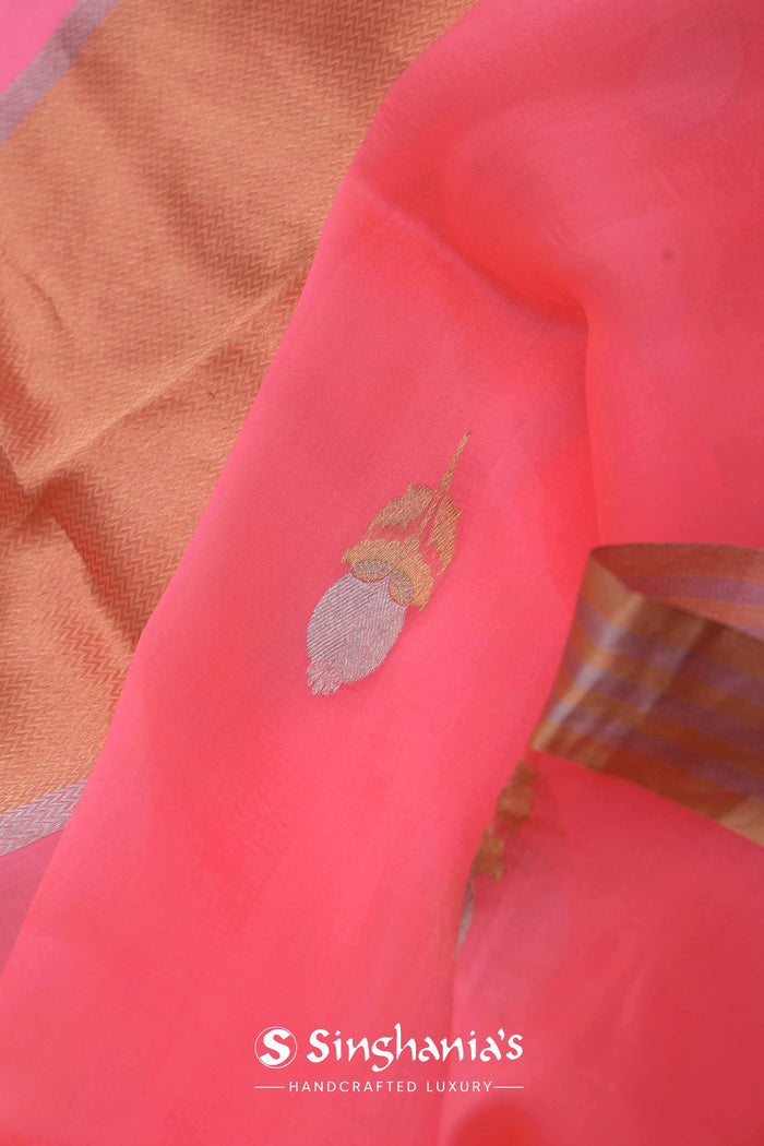 Salmon Pink Organza Banarasi Saree