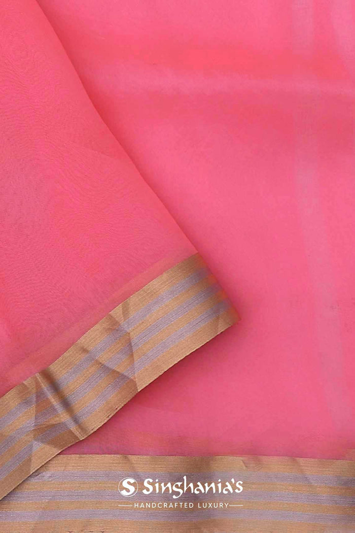 Salmon Pink Organza Banarasi Saree