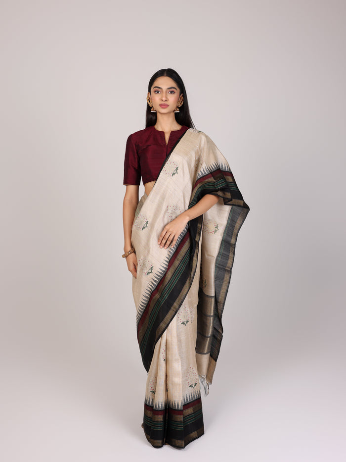 Sandstone Zigzag Khadi Tussar Saree