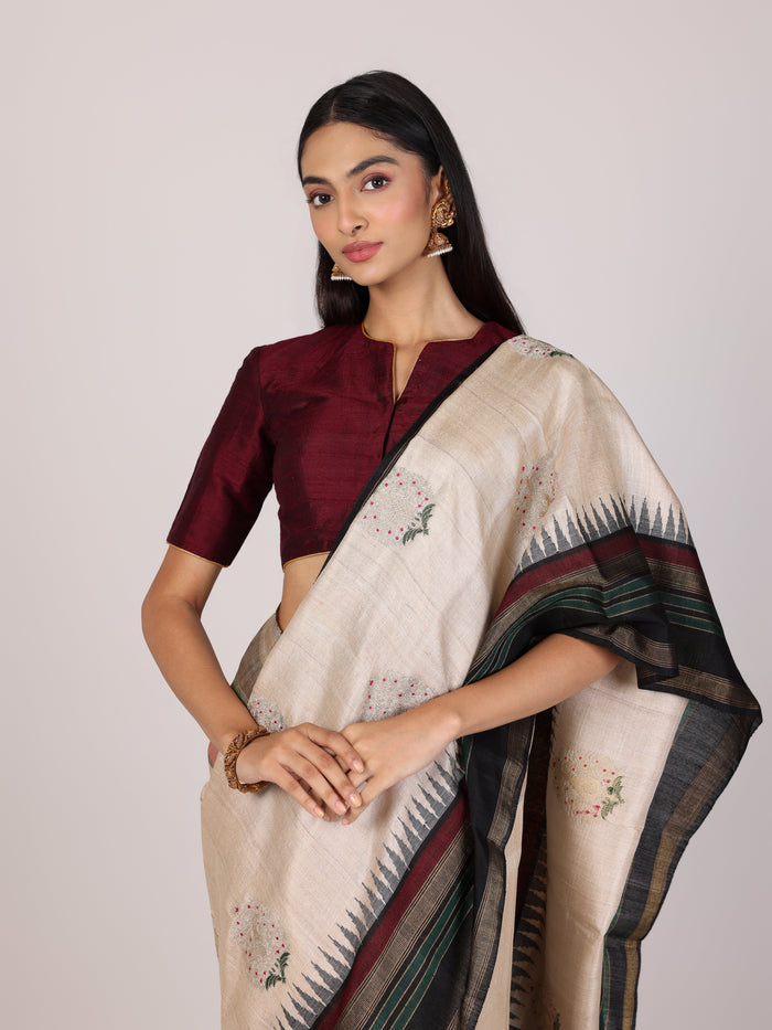 Sandstone Zigzag Khadi Tussar Saree