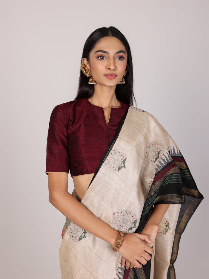 Sandstone Zigzag Khadi Tussar Saree