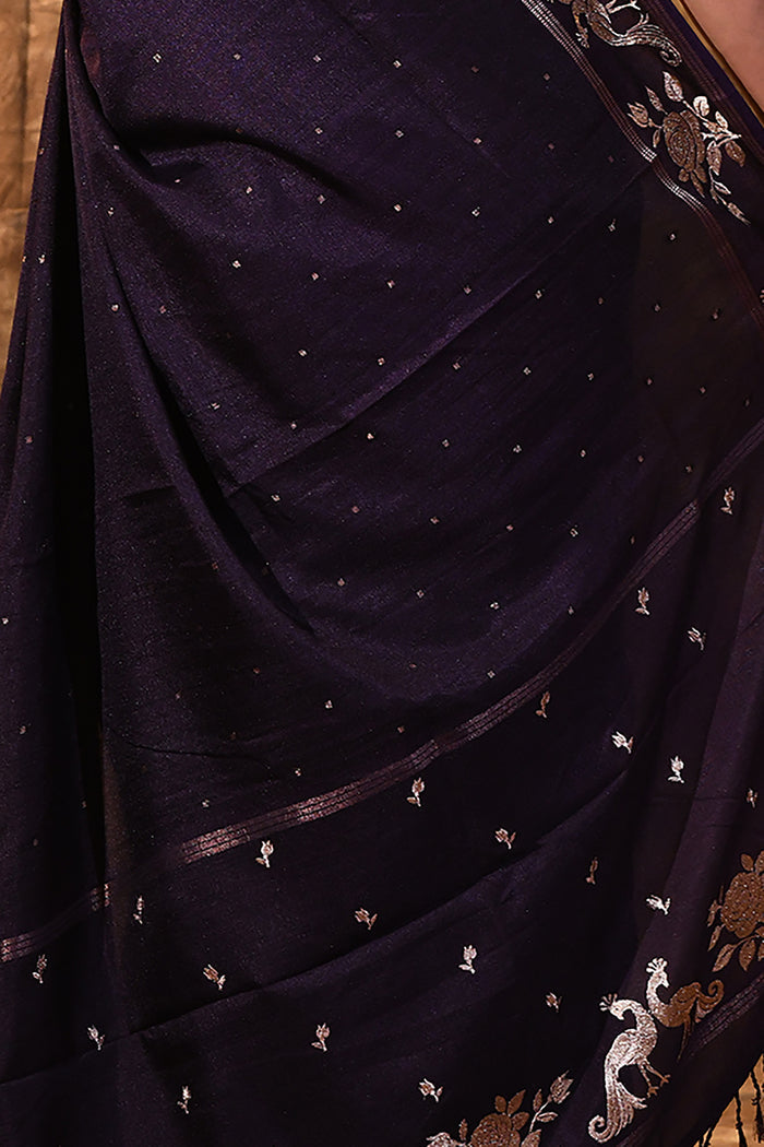 Sangria Purple Tussar Embroidered Saree
