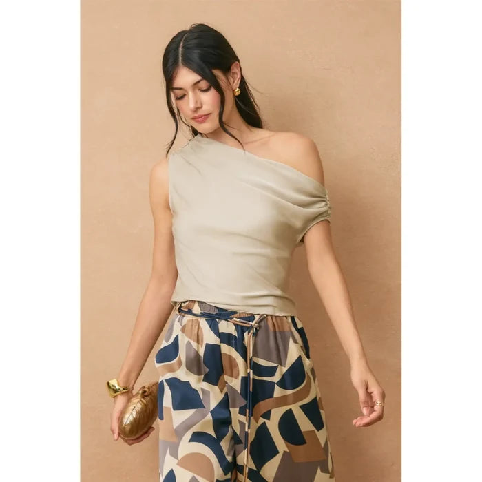 Satin Asymmetrical Top in Champagne - Madison's Niche