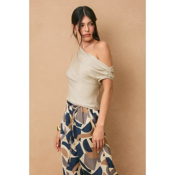 Satin Asymmetrical Top in Champagne - Madison's Niche