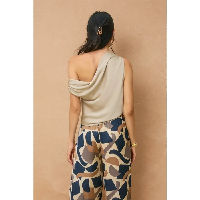 Satin Asymmetrical Top in Champagne - Madison's Niche