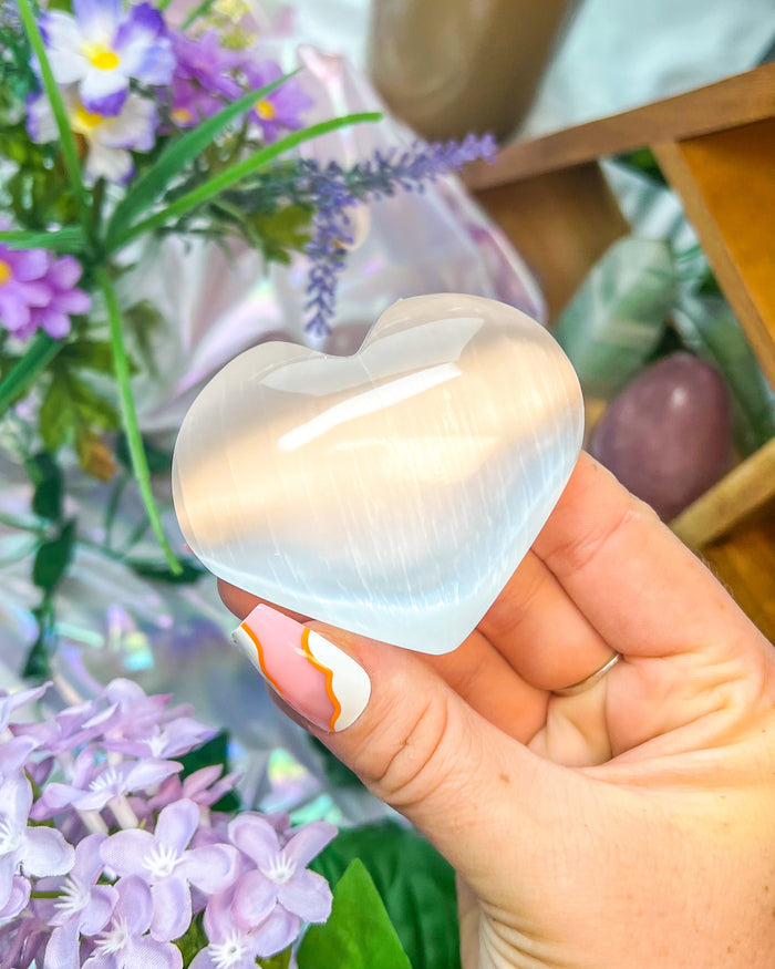 Satin Spar {Selenite} Heart ~ 3 inches