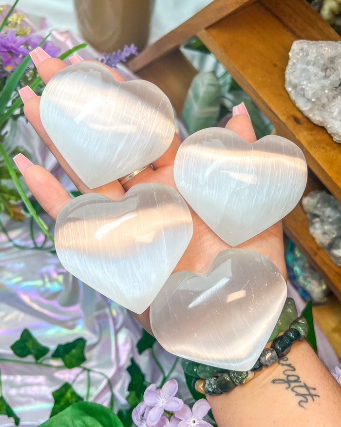 Satin Spar {Selenite} Heart ~ 3 inches