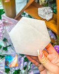 Satin Spar {Selenite} Hexagon Charging Plate ~ 4 inches