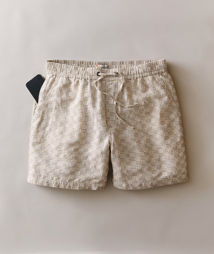 Saturday Dobby Short 6" - White/Brown Check