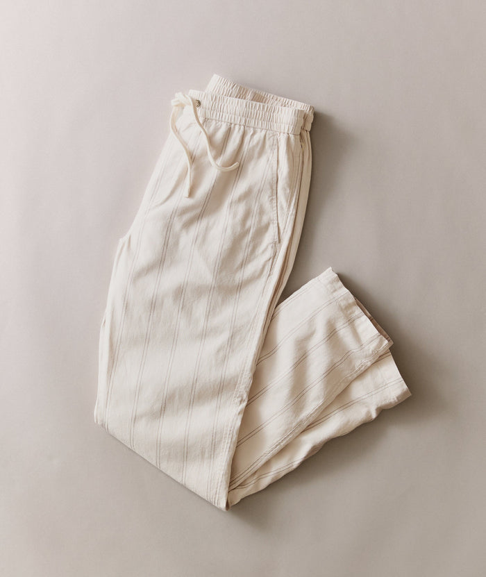 Saturday Hemp Beach Pant Slim Straight - Natural/Brown Stripe