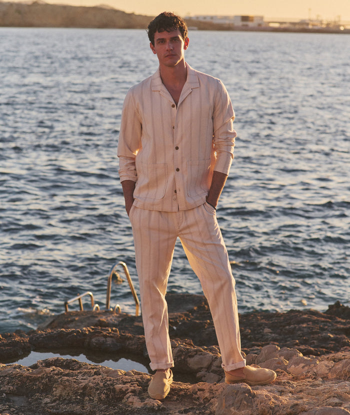 Saturday Hemp Beach Pant Slim Straight - Natural/Brown Stripe
