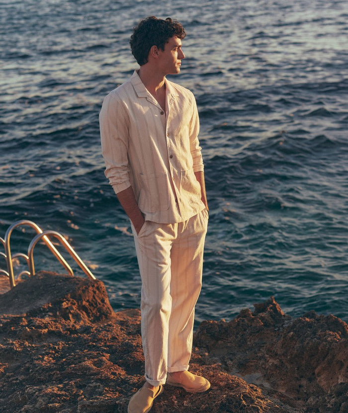 Saturday Hemp Beach Pant Slim Straight - Natural/Brown Stripe