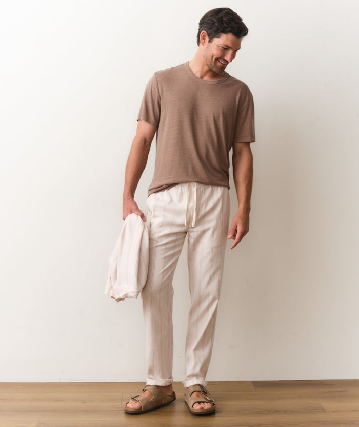 Saturday Hemp Beach Pant Slim Straight - Natural/Brown Stripe