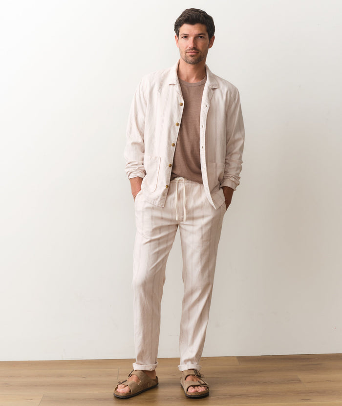Saturday Hemp Beach Pant Slim Straight - Natural/Brown Stripe