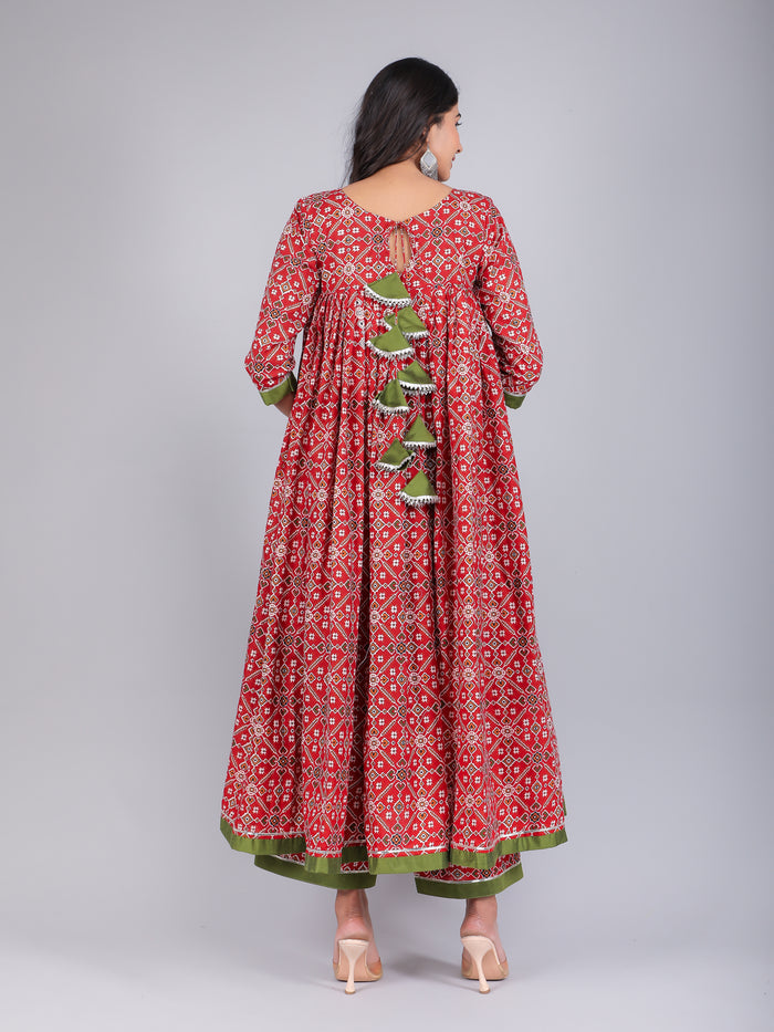 Scarlet Green Bandhani Print Anarkali Set