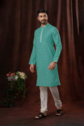 Sea Green Art Silk Kurta Set With Shisha Work