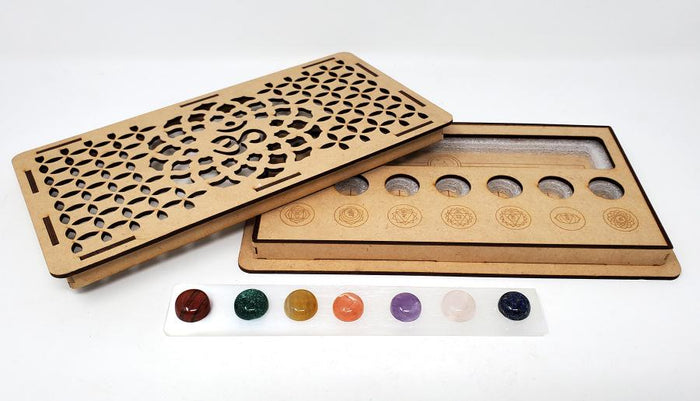 Selenite Charging Healing Crystals Set 8 Piece with Wood Gift Box.