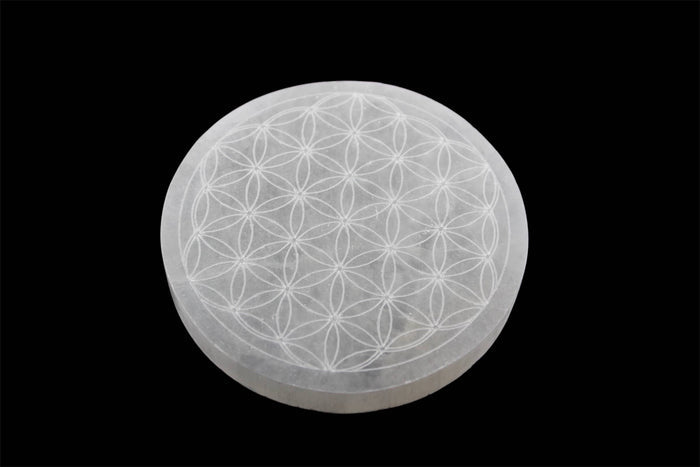 Selenite Round Flower Of Life Bracelet Charging  SET