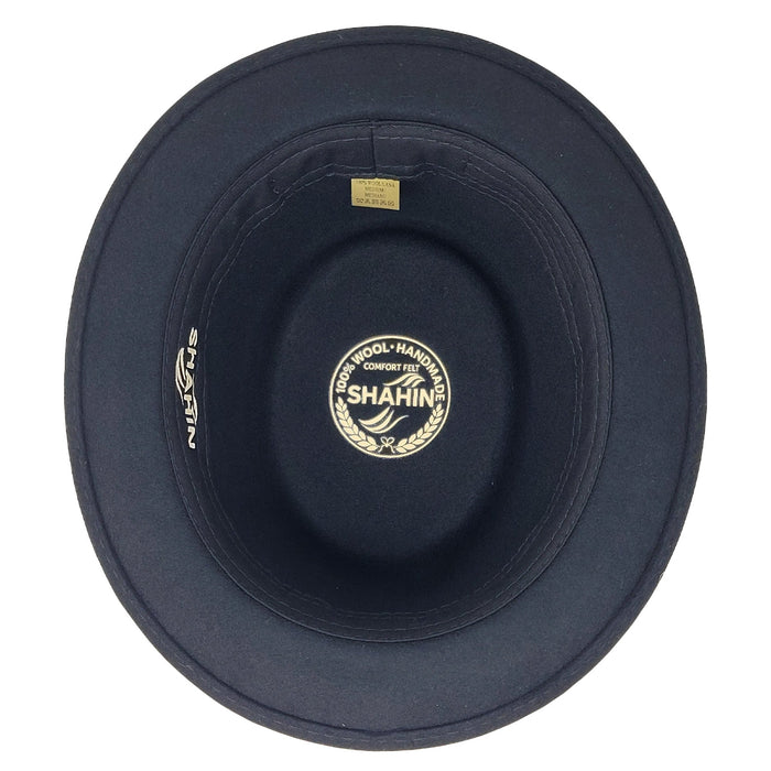 Navy blue hat with 'Shahin' branding on a white background
