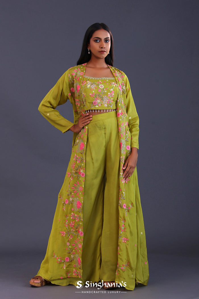 Sheen Green Crepe Silk Indo Western Choli Set