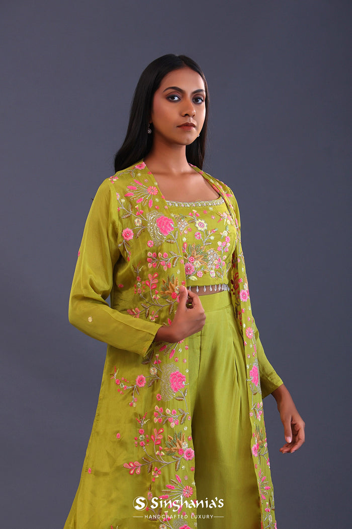 Sheen Green Crepe Silk Indo Western Choli Set