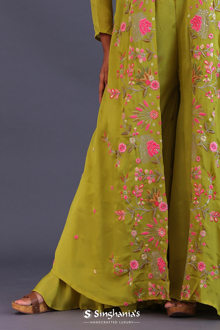 Sheen Green Crepe Silk Indo Western Choli Set