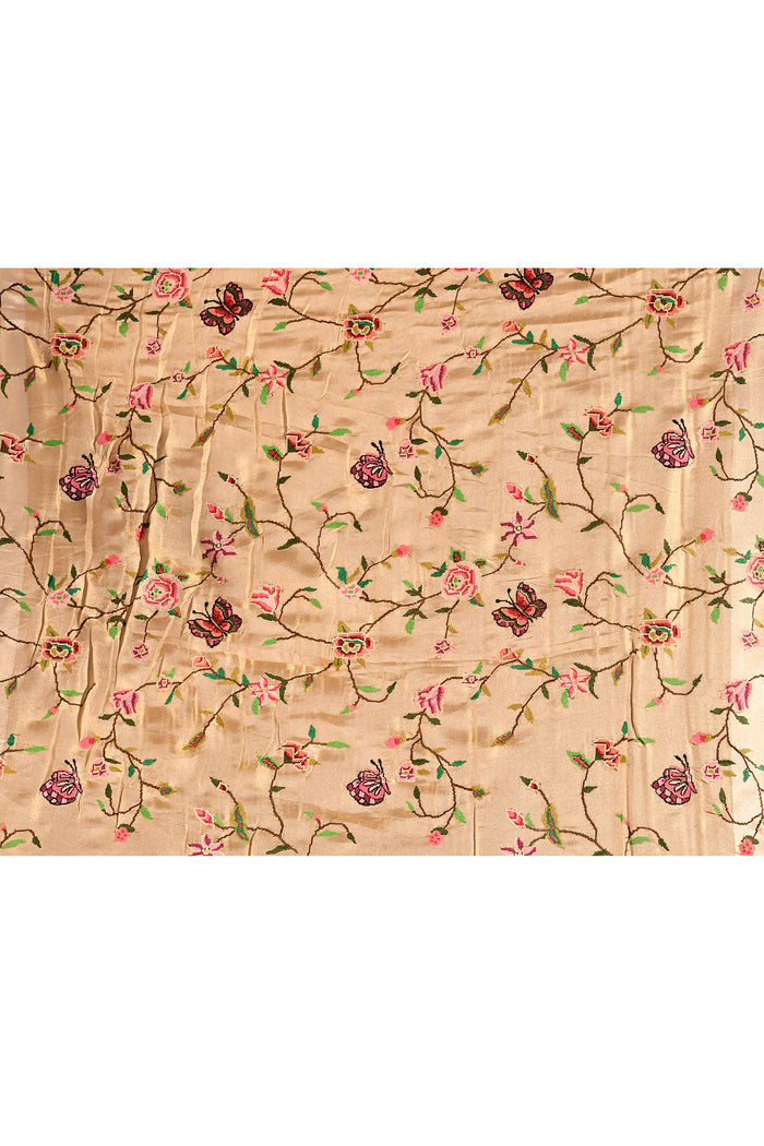 Shimmery Gold With Meenakari Floral Border Designer Tissue Saree