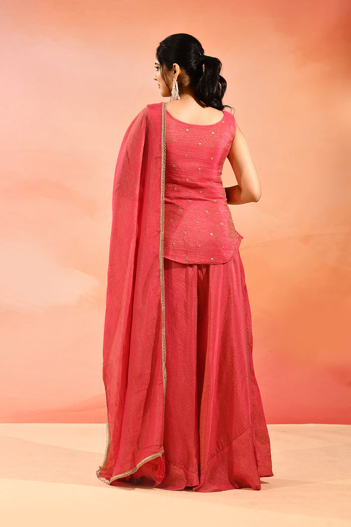 Shimmery Pink Floral Jaal Embroider Straight Cut Set